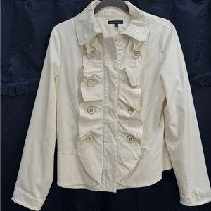 For Cynthia Cream Ruffled Blazer